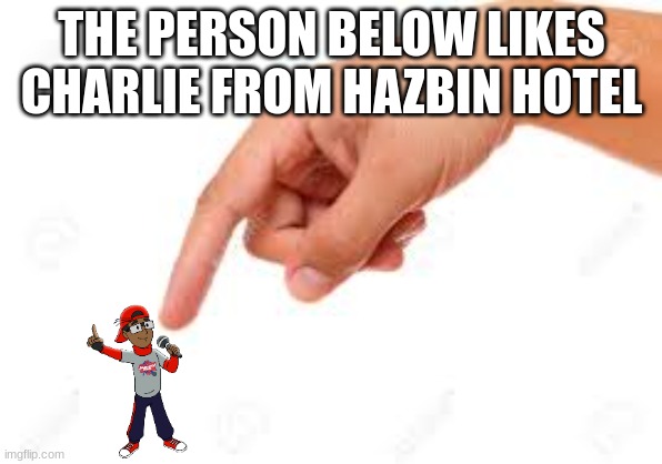 the person below | THE PERSON BELOW LIKES CHARLIE FROM HAZBIN HOTEL | image tagged in the person below | made w/ Imgflip meme maker