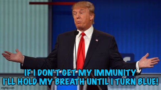 It's worth a try... | IF I DON'T GET MY IMMUNITY I'LL HOLD MY BREATH UNTIL I TURN BLUE! | image tagged in big baby trump | made w/ Imgflip meme maker