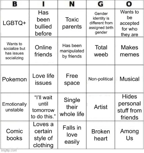 not mine | image tagged in thesuitedgayweeb's bingo | made w/ Imgflip meme maker