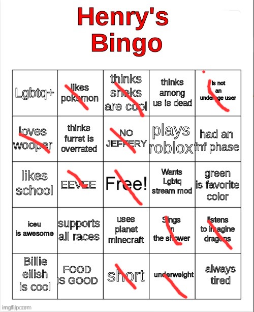 Henry's Bingo | image tagged in henry's bingo | made w/ Imgflip meme maker