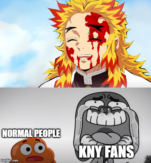only kny fans will understand | NORMAL PEOPLE; KNY FANS | image tagged in demon slayer | made w/ Imgflip meme maker