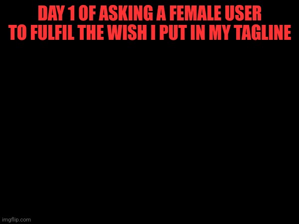 DAY 1 OF ASKING A FEMALE USER TO FULFIL THE WISH I PUT IN MY TAGLINE | made w/ Imgflip meme maker