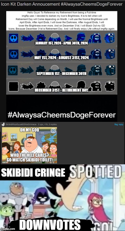 sorry, cheems (Psycho note: WHAT THE FUCK??) | SKIBIDI CRINGE; DOWNVOTES | image tagged in x spotted x go | made w/ Imgflip meme maker