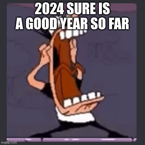 Peppino screaming at post above | 2024 SURE IS A GOOD YEAR SO FAR | image tagged in peppino screaming at post above | made w/ Imgflip meme maker
