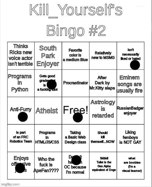 Kill_Yourself bingo 2 | image tagged in kill_yourself bingo 2 | made w/ Imgflip meme maker