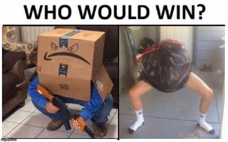 General Cardboard vs. Trash Man | image tagged in memes,who would win,why do i hear boss music | made w/ Imgflip meme maker