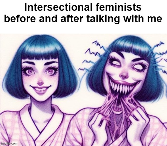 The politically dominant kind of feminism. Though the last lefty feminist I talked to IRL fb-friended me on the spot | image tagged in feminism,identity politics | made w/ Imgflip meme maker