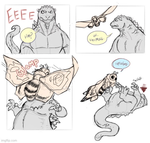 I thought this was cute (no I don’t ship it so don’t come target me) | image tagged in godzilla,mothra,comics/cartoons | made w/ Imgflip meme maker