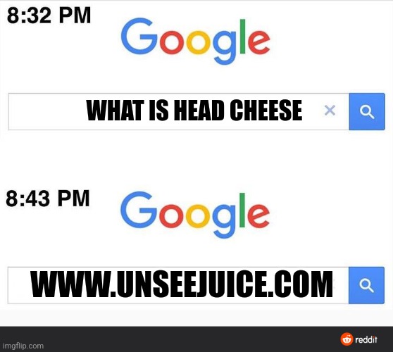 Don't look up head cheese | WHAT IS HEAD CHEESE; WWW.UNSEEJUICE.COM | image tagged in 8 32 google search,unsee juice,gross,jpfan102504 | made w/ Imgflip meme maker
