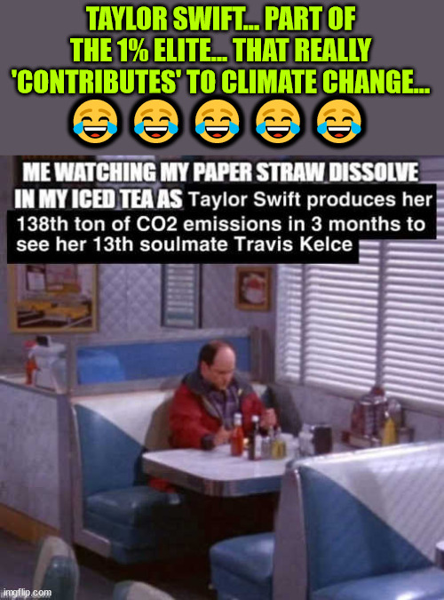 TAYLOR SWIFT... PART OF THE 1% ELITE... THAT REALLY 'CONTRIBUTES' TO CLIMATE CHANGE... ????? | made w/ Imgflip meme maker