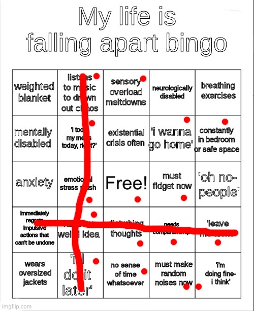 Found this bingo and decided to do it. | image tagged in my life is falling apart bingo | made w/ Imgflip meme maker