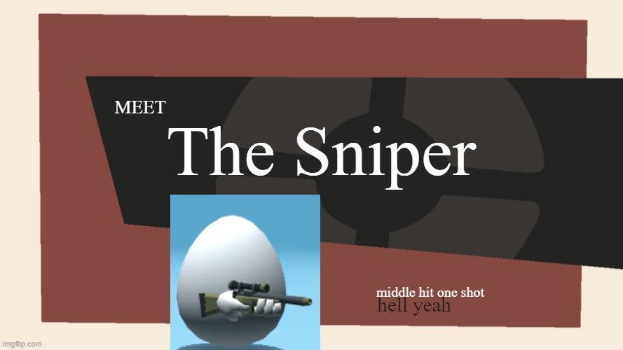 Meet the <Blank> | The Sniper; MEET; middle hit one shot; hell yeah | image tagged in meet the blank | made w/ Imgflip meme maker