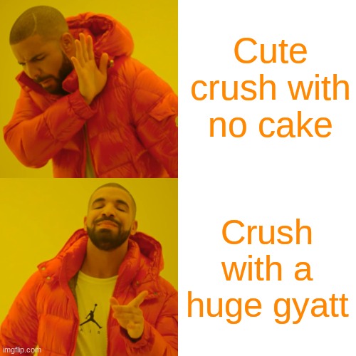 When guys see girls irl... | Cute crush with no cake; Crush with a huge gyatt | image tagged in memes,drake hotline bling | made w/ Imgflip meme maker