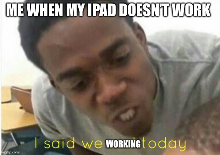 Relatable anyone? | ME WHEN MY IPAD DOESN’T WORK; WORKING | image tagged in i said we ____ today | made w/ Imgflip meme maker