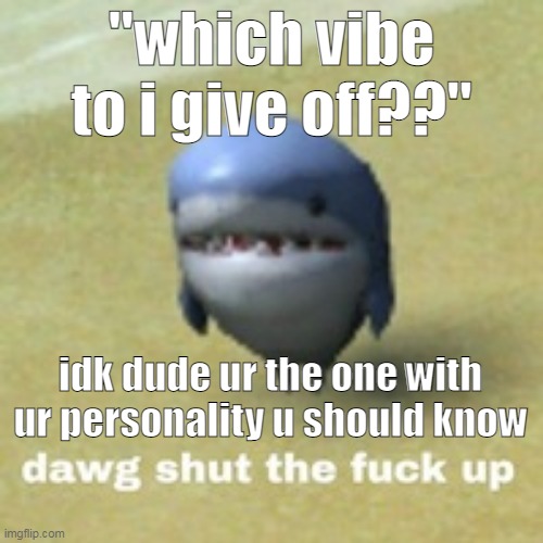 nah trust the internet eople | "which vibe to i give off??"; idk dude ur the one with ur personality u should know | image tagged in dawg stfu | made w/ Imgflip meme maker