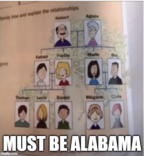 Family Tree | MUST BE ALABAMA | image tagged in you had one job | made w/ Imgflip meme maker