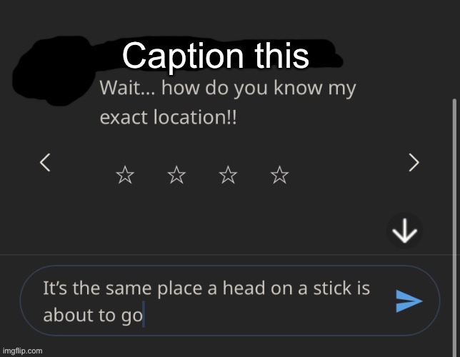 The place a head on a stick is about to go | Caption this | image tagged in the place a head on a stick is about to go | made w/ Imgflip meme maker