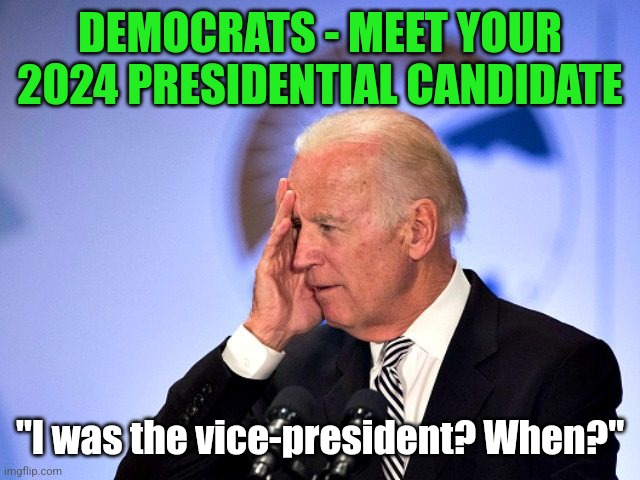 I guess every day is literally a new day.... when you can't remember yeaterday right? | DEMOCRATS - MEET YOUR 2024 PRESIDENTIAL CANDIDATE; "I was the vice-president? When?" | image tagged in joe biden,vice president,joe biden worries,bad memory,stupid liberals,voting | made w/ Imgflip meme maker