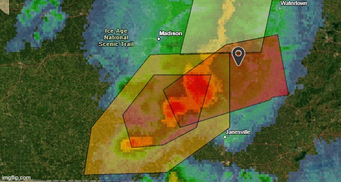 Wisconsin moment (the red polygons are tornado warnings) | made w/ Imgflip meme maker