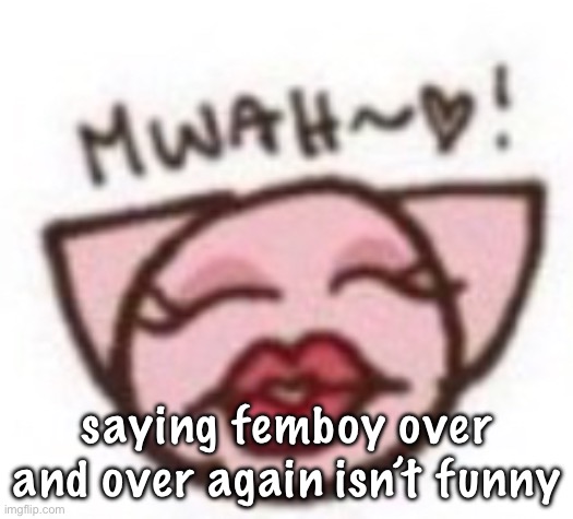 mwah | saying femboy over and over again isn’t funny | image tagged in mwah | made w/ Imgflip meme maker