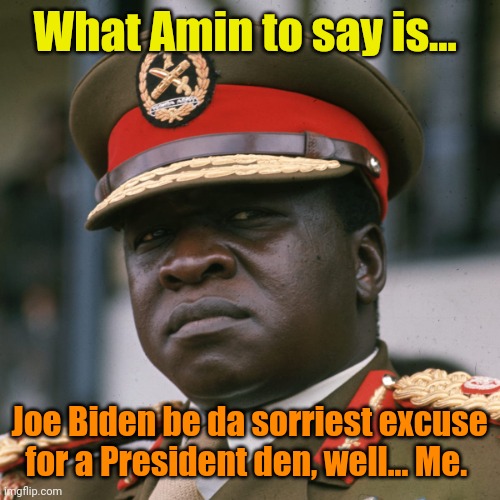 You're in great company, Joe! | What Amin to say is... Joe Biden be da sorriest excuse for a President den, well... Me. | image tagged in what amin to say is | made w/ Imgflip meme maker