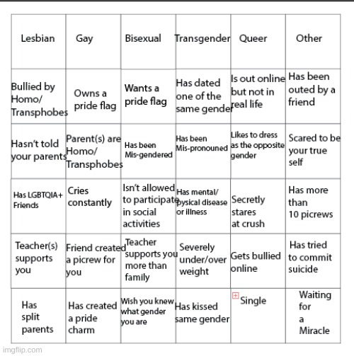 as you can see I am none of these | image tagged in lgbtqia bingo | made w/ Imgflip meme maker