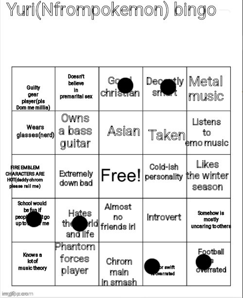 i forgor the fucking free space | image tagged in nfrompokemon bingo | made w/ Imgflip meme maker