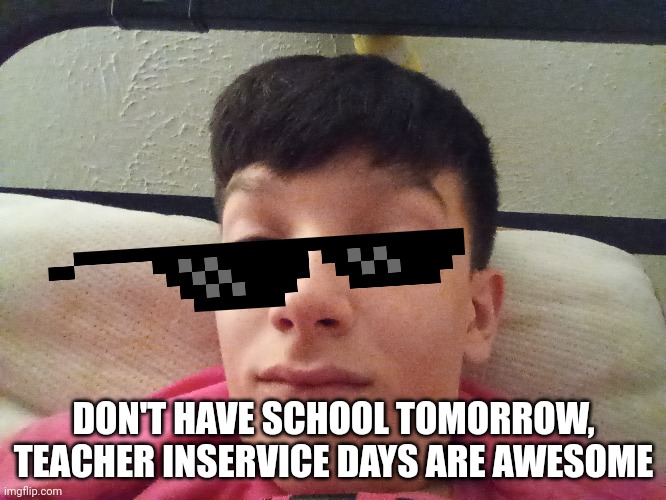 The pixel glasses are positioned horribly | DON'T HAVE SCHOOL TOMORROW, TEACHER INSERVICE DAYS ARE AWESOME | image tagged in meeb | made w/ Imgflip meme maker