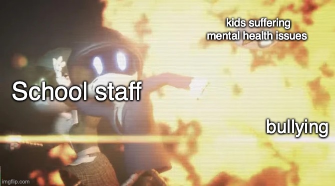 new meme format I uploaded | kids suffering mental health issues; School staff; bullying | image tagged in worst parents in murder drones,memes,murder drones,school | made w/ Imgflip meme maker