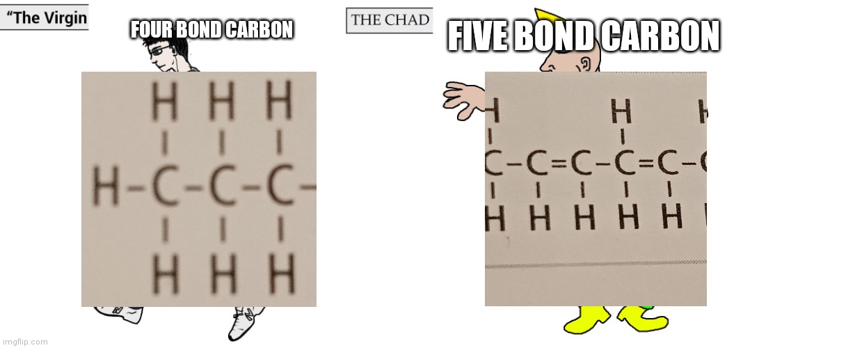 Virgin and Chad | FOUR BOND CARBON; FIVE BOND CARBON | image tagged in virgin and chad | made w/ Imgflip meme maker