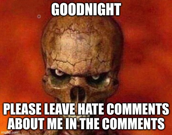 sketelon | GOODNIGHT; PLEASE LEAVE HATE COMMENTS ABOUT ME IN THE COMMENTS | image tagged in sketelon | made w/ Imgflip meme maker