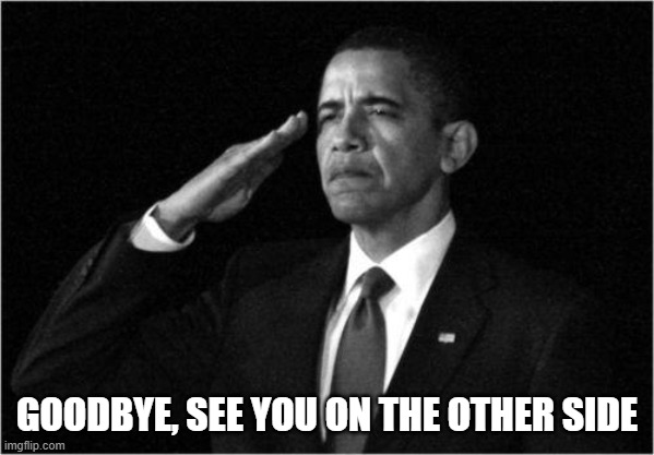 obama-salute | GOODBYE, SEE YOU ON THE OTHER SIDE | image tagged in obama-salute | made w/ Imgflip meme maker
