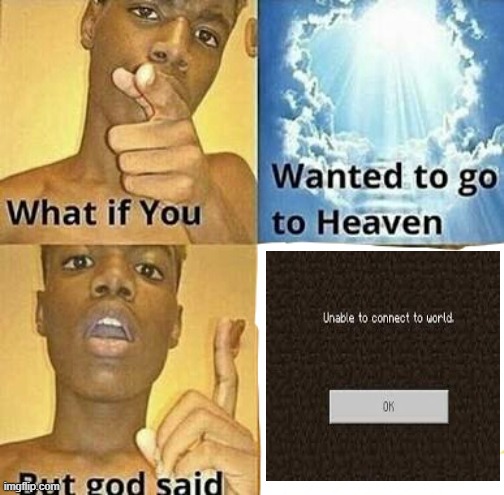 unable to connect to world | image tagged in what if you wanted to go to heaven | made w/ Imgflip meme maker