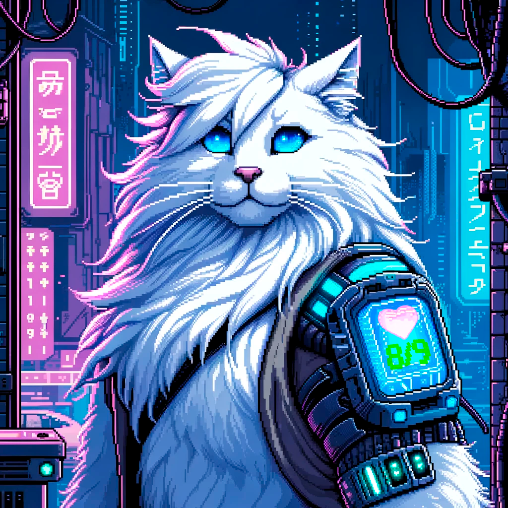 High Quality Cyperpunk cat 8 of 9 life Blank Meme Template