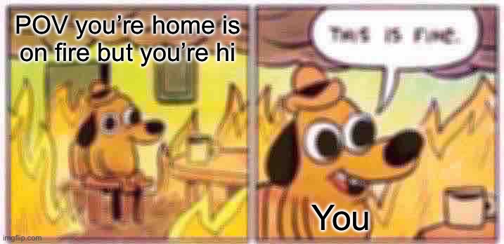 Omg | POV you’re home is on fire but you’re hi; You | image tagged in memes,this is fine | made w/ Imgflip meme maker