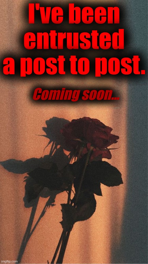 I've been entrusted a post to post. Coming soon... | made w/ Imgflip meme maker