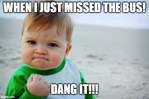 I was so closs | WHEN I JUST MISSED THE BUS! DANG IT!!! | image tagged in memes,success kid original | made w/ Imgflip meme maker