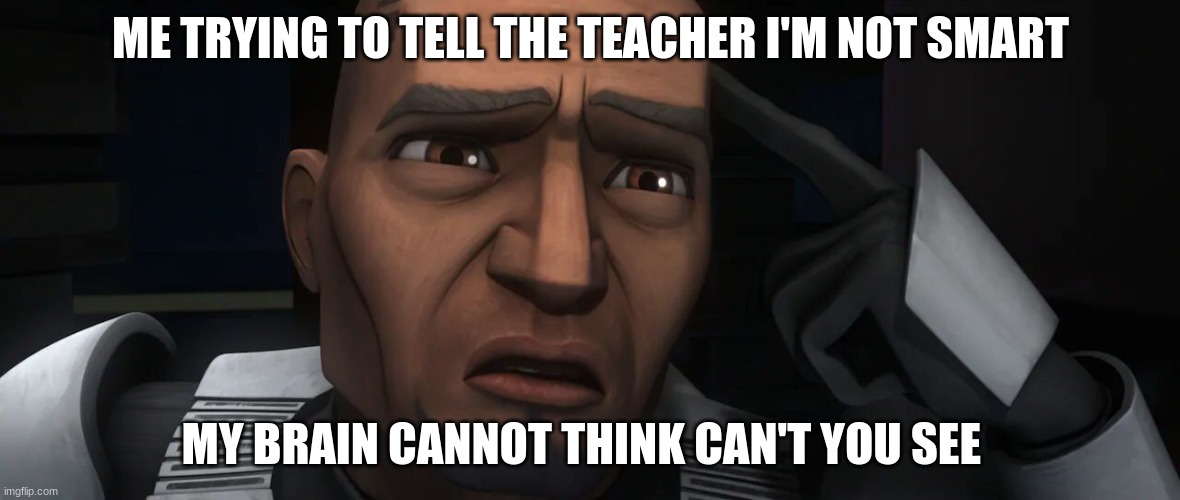 clone trooper fives | ME TRYING TO TELL THE TEACHER I'M NOT SMART; MY BRAIN CANNOT THINK CAN'T YOU SEE | image tagged in clone trooper fives | made w/ Imgflip meme maker