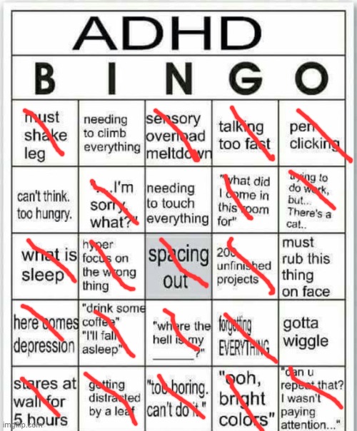 Well . . . Ummm, bingo? | image tagged in adhd bingo | made w/ Imgflip meme maker