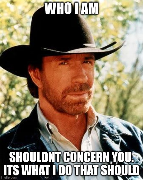 Chuck Norris Meme | WHO I AM; SHOULDNT CONCERN YOU.
ITS WHAT I DO THAT SHOULD | image tagged in memes,chuck norris | made w/ Imgflip meme maker