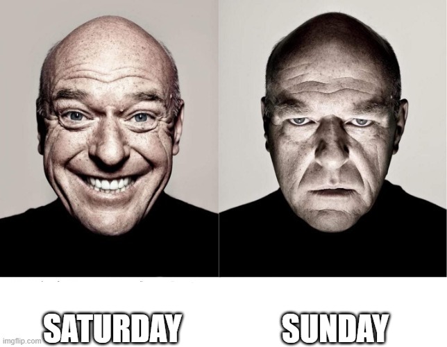 Do anyone get these feelings? | SATURDAY; SUNDAY | image tagged in breaking bad smile frown | made w/ Imgflip meme maker