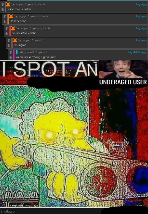 no | image tagged in i spot an underaged user | made w/ Imgflip meme maker