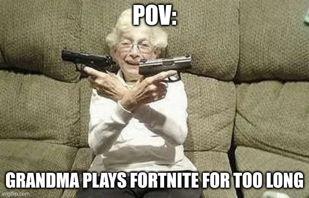 Grandma Plays fortnite for too long | POV:; GRANDMA PLAYS FORTNITE FOR TOO LONG | image tagged in lolcats | made w/ Imgflip meme maker