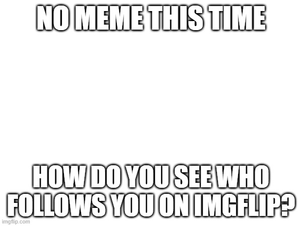 NO MEME THIS TIME; HOW DO YOU SEE WHO FOLLOWS YOU ON IMGFLIP? | image tagged in nothing | made w/ Imgflip meme maker