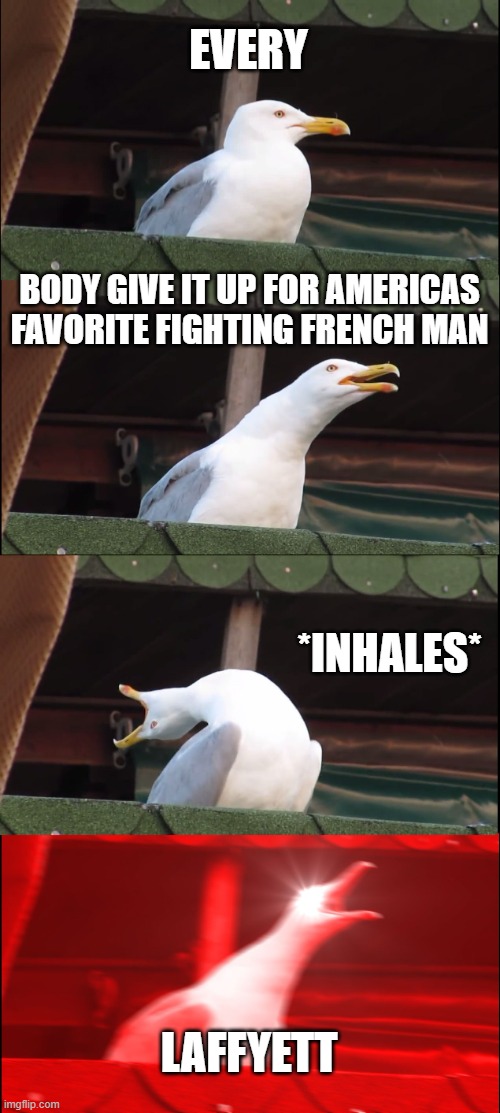 Inhaling Seagull Meme | EVERY; BODY GIVE IT UP FOR AMERICAS FAVORITE FIGHTING FRENCH MAN; *INHALES*; LAFFYETT | image tagged in memes,inhaling seagull | made w/ Imgflip meme maker