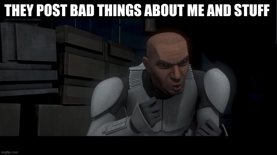 clone trooper fives | THEY POST BAD THINGS ABOUT ME AND STUFF | image tagged in clone trooper fives | made w/ Imgflip meme maker