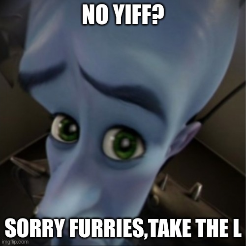 No yiff? | NO YIFF? SORRY FURRIES,TAKE THE L | image tagged in megamind peeking | made w/ Imgflip meme maker