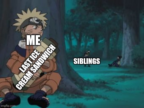 Naruto Hiding | ME; SIBLINGS; LAST ICE CREAM SANDWICH | image tagged in naruto hiding | made w/ Imgflip meme maker