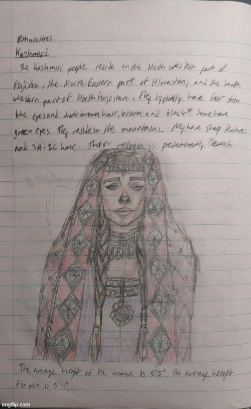 The Kazhmiris | image tagged in ethnicities,drawings,girl,fiction | made w/ Imgflip meme maker