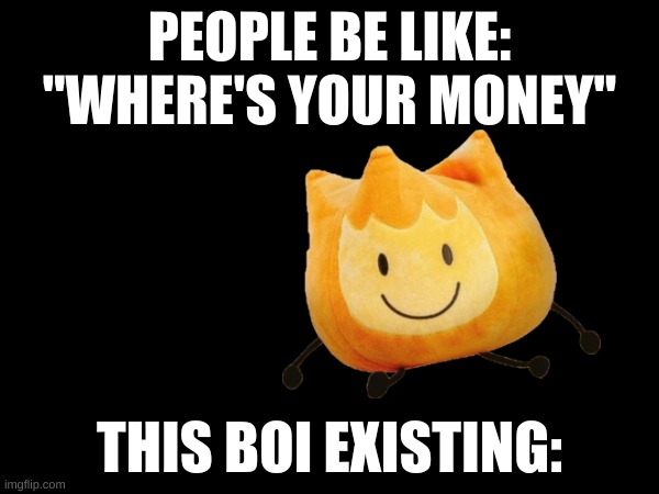 PEOPLE BE LIKE: "WHERE'S YOUR MONEY"; THIS BOI EXISTING: | image tagged in bfdi,plush | made w/ Imgflip meme maker